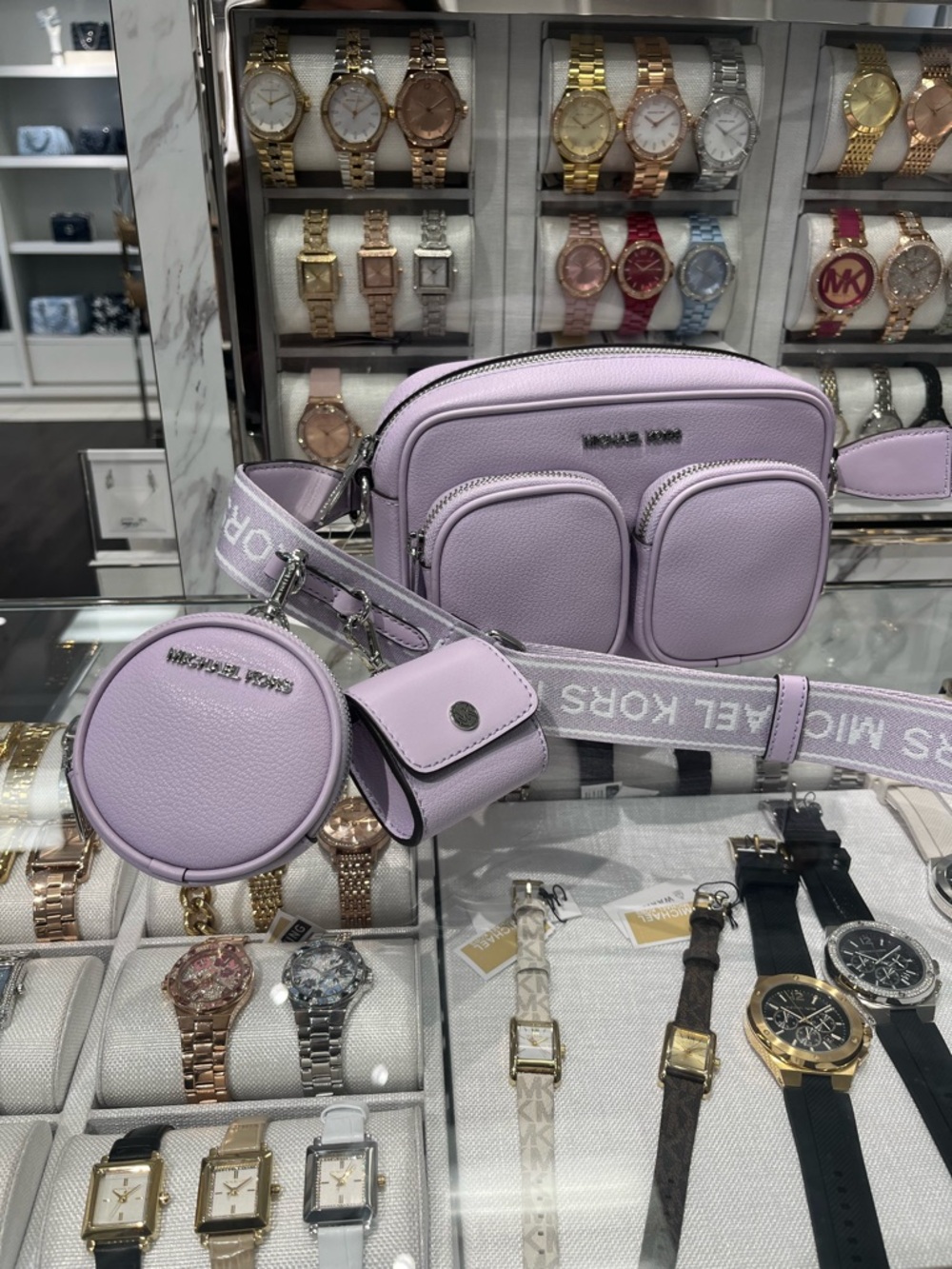 Michael Kors Light Quartz/Purple Double Pocket Crossbody